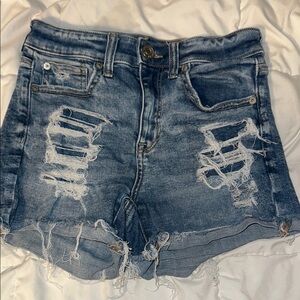 American Eagle Blue Jean Shorts with Distressed Details